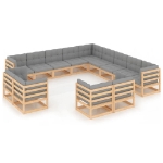 Set Divani da Giardino 13 pz con Cuscini Legno Massello di Pino