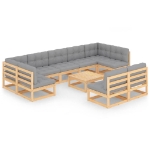 Set Divani da Giardino 10 pz con Cuscini Legno Massello di Pino