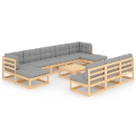 Set Divani Giardino 11 pz con Cuscini in Legno Massello di Pino