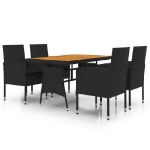 Set da Pranzo per Esterni 5 pz in Polyrattan Nero