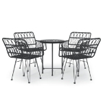 Set da Pranzo da Giardino 5 pz Nero in Polyrattan