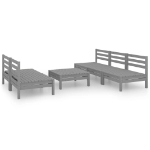 Set Divani da Giardino 6 pz Grigio in Legno Massello di Pino