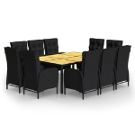 Set da Pranzo per Giardino 11 pz in Polyrattan Nero