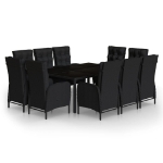 Set da Pranzo per Giardino 11 pz Polyrattan Nero