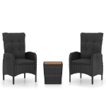 Set da Bistrot per Giardino 3 pz in Polyrattan e Acacia Nero