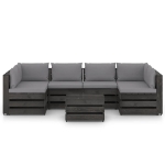 Set Divani da Giardino con Cuscini 7 pz Legno Impregnato Grigio