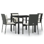 Set da Pranzo da Giardino 5 pz Nero con Cuscini in Polyrattan