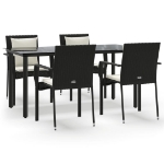 Set da Pranzo da Giardino 5 pz Nero con Cuscini in Polyrattan