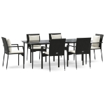 Set da Pranzo da Giardino 7 pz Nero con Cuscini in Polyrattan