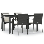 Set da Pranzo da Giardino 5 pz Nero con Cuscini in Polyrattan