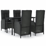 Set da Pranzo da Giardino 5 pz Nero con Cuscini in Polyrattan