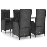 Set da Pranzo da Giardino 5 pz Nero con Cuscini in Polyrattan