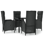 Set da Pranzo da Giardino 5 pz Nero con Cuscini in Polyrattan