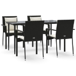 Set da Pranzo da Giardino 5 pz Nero con Cuscini in Polyrattan