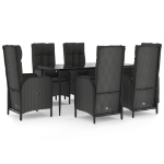 Set da Pranzo da Giardino 7 pz Nero con Cuscini in Polyrattan