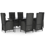 Set da Pranzo da Giardino 7 pz Nero con Cuscini in Polyrattan