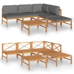 Set Divani da Giardino 6pz Cuscini Grigi Legno Massello di Teak