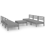 Set Divani da Giardino 7 pz Grigio in Legno Massello di Pino