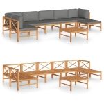 Set Divani da Giardino 8pz Cuscini Grigi Legno Massello di Teak