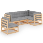 Set Divani da Giardino 5 pz con Cuscini Legno Massello di Pino