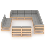 Set Divani Giardino 11 pz con Cuscini in Legno Massello di Pino