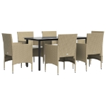 Set da Pranzo da Giardino 7 pz con Cuscini Beige e Nero