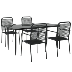 Set da Pranzo da Giardino 5 pz Nero Corda di Cotone e Acciaio