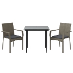 Set Salotto Giardino 3 pz con Cuscini Nero e Grigio Polyrattan