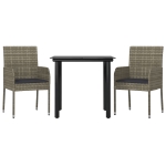 Set Salotto Giardino 3 pz con Cuscini Nero e Grigio Polyrattan