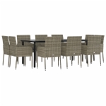 Set Mobili Giardino 11 pz con Cuscini Polyrattan Nero e Grigio