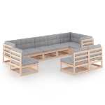 Set Divani da Giardino 9 pz con Cuscini Legno Massello di Pino