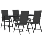 Set da Pranzo da Giardino 5 pz Nero in Polyrattan