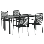 Set da Pranzo da Giardino 5 pz Nero Corda di Cotone e Acciaio