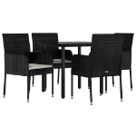 Set da Pranzo da Giardino 5 pz Nero con Cuscini in Polyrattan