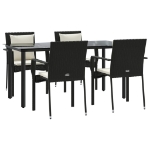 Set da Pranzo da Giardino 5 pz Nero con Cuscini in Polyrattan