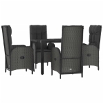 Set da Pranzo da Giardino 5 pz Nero con Cuscini in Polyrattan