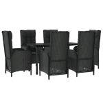 Set da Pranzo da Giardino 7 pz Nero con Cuscini in Polyrattan