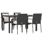 Set da Pranzo da Giardino 5 pz Nero con Cuscini in Polyrattan