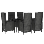 Set da Pranzo da Giardino 7 pz Nero con Cuscini in Polyrattan