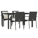 Set da Pranzo da Giardino 5 pz Nero con Cuscini in Polyrattan