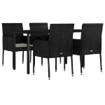 Set da Pranzo da Giardino 5 pz Nero con Cuscini in Polyrattan