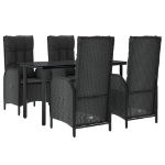 Set da Pranzo da Giardino 5 pz Nero con Cuscini in Polyrattan