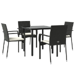 Set da Pranzo da Giardino 5 pz Nero con Cuscini in Polyrattan