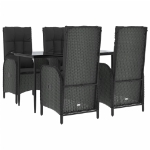 Set da Pranzo da Giardino 5 pz Nero con Cuscini in Polyrattan