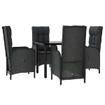 Set da Pranzo da Giardino 5 pz Nero con Cuscini in Polyrattan