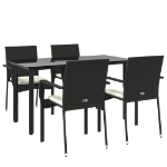 Set da Pranzo da Giardino 5 pz Nero con Cuscini in Polyrattan