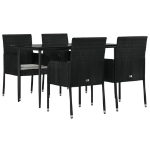 Set da Pranzo da Giardino 5 pz Nero con Cuscini in Polyrattan