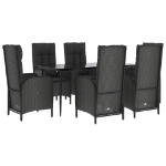 Set da Pranzo da Giardino 7 pz Nero con Cuscini in Polyrattan