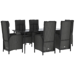 Set da Pranzo da Giardino 7 pz Nero con Cuscini in Polyrattan