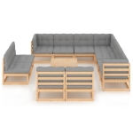 Set Divani da Giardino 12 pz con Cuscini Legno Massello di Pino